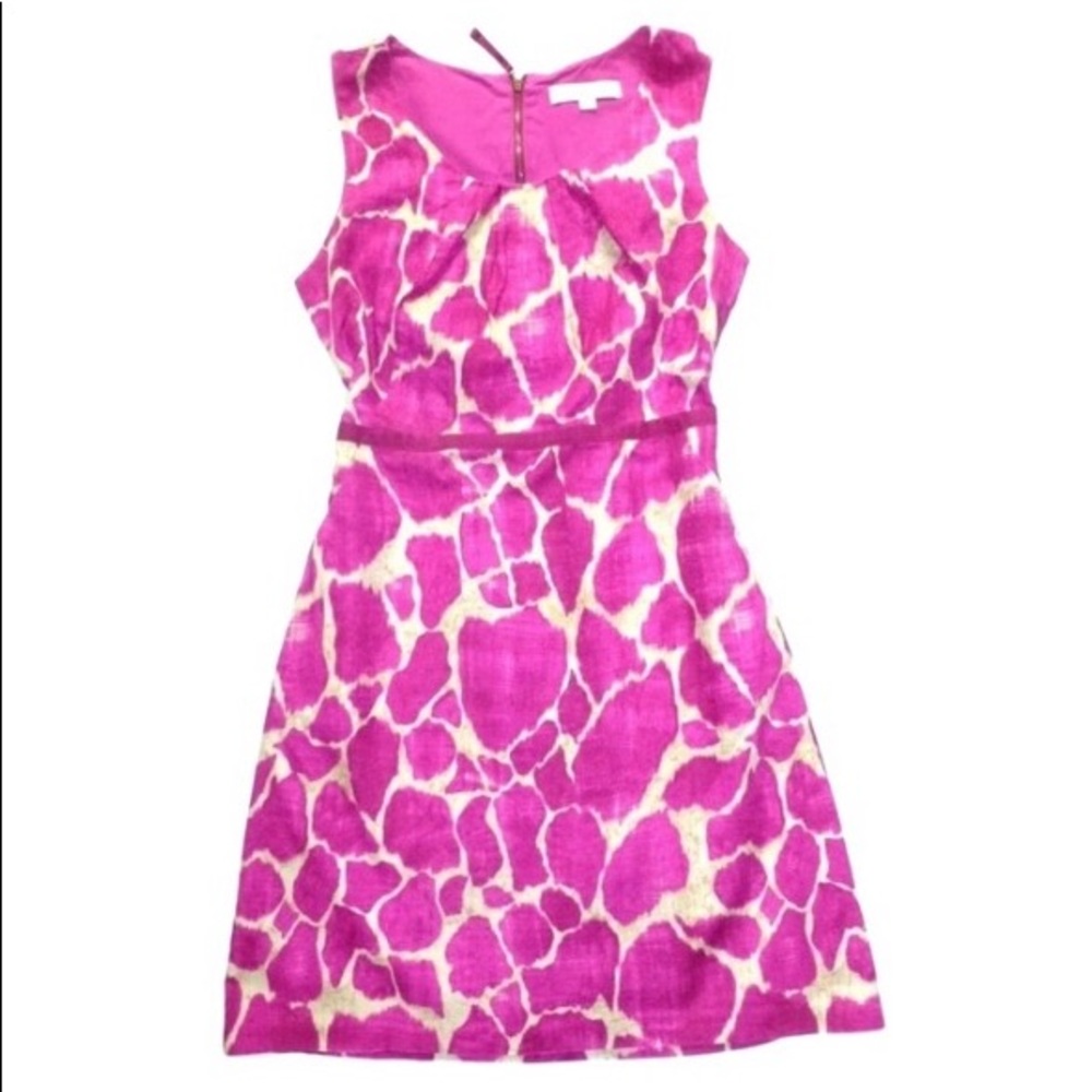 Magenta giraffe print sleeveless sheath dress, size 6